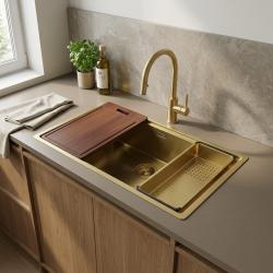 luxury-gold-sink-with-wooden-cutting-board